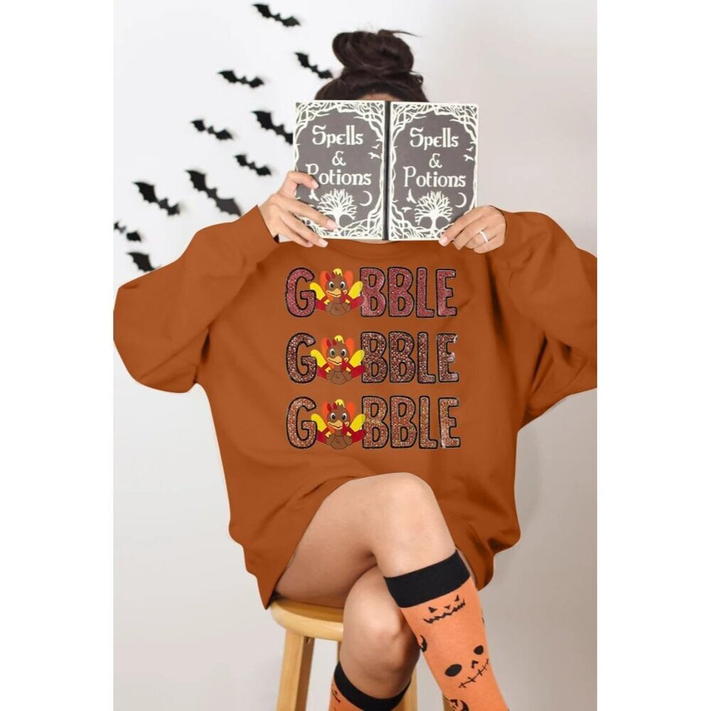 Women Thanksgiving Gobble Sweatshirt Oversized Turkey Day Pullover - Picture 2 of 4